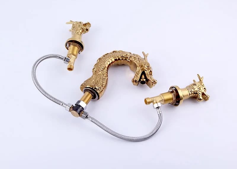 Luxury Gold Dragon Dual Handle Bathroom Faucet  -  Water Taps & Faucets