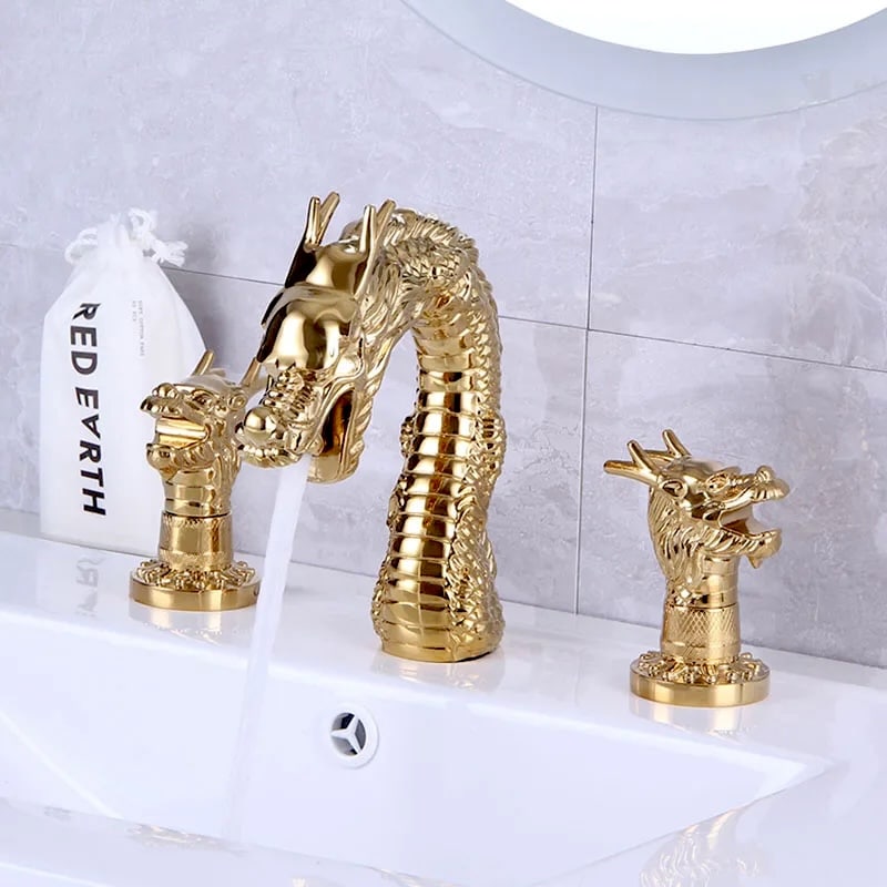 Luxury Gold Dragon Dual Handle Bathroom Faucet  -  Water Taps & Faucets