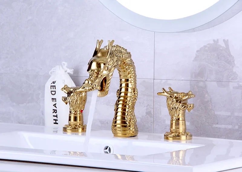 Luxury Gold Dragon Dual Handle Bathroom Faucet  -  Water Taps & Faucets