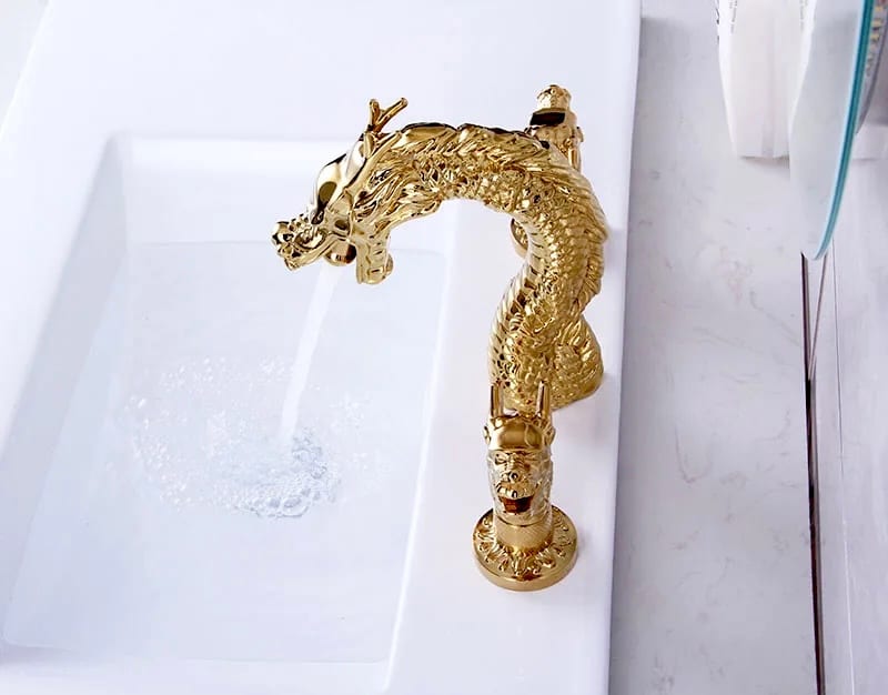 Luxury Gold Dragon Dual Handle Bathroom Faucet  -  Water Taps & Faucets