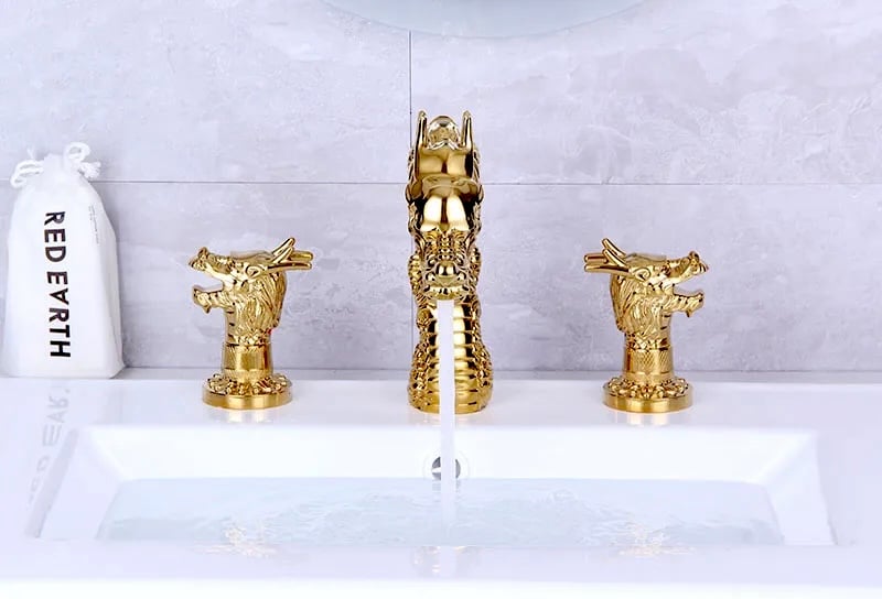 Luxury Gold Dragon Dual Handle Bathroom Faucet  -  Water Taps & Faucets