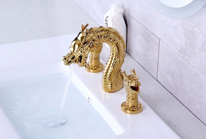 Luxury Gold Dragon Dual Handle Bathroom Faucet  -  Water Taps & Faucets