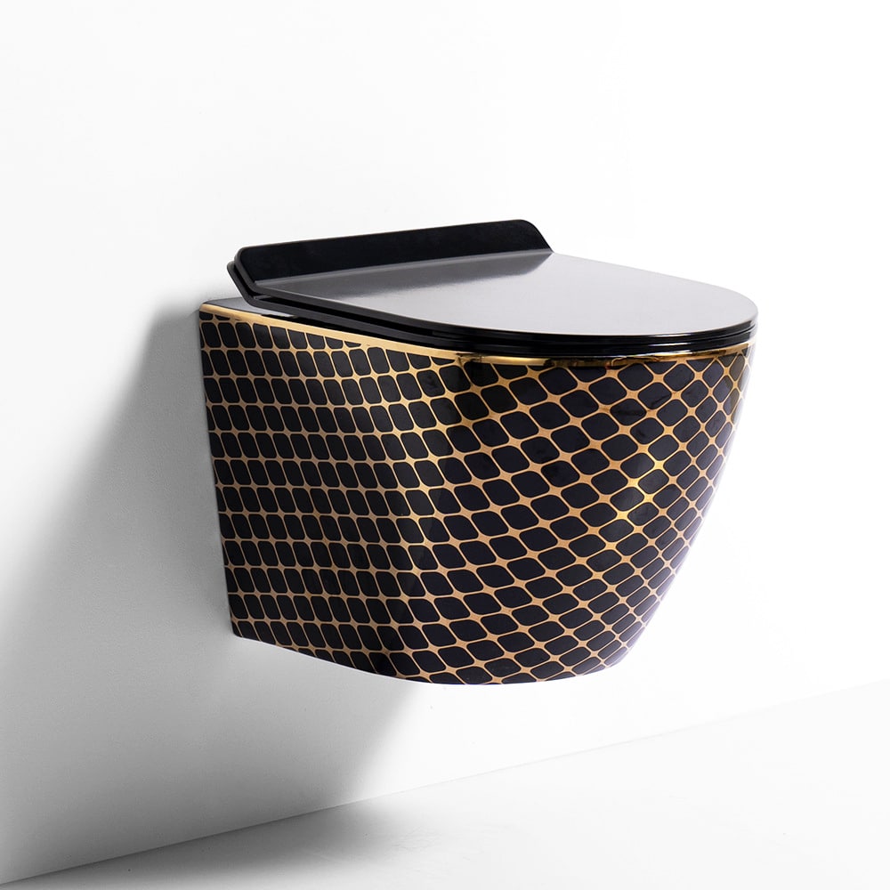 Black & Gold Toilet with Luxury Mesh Pattern  -  Black Toilets