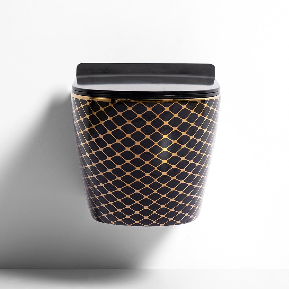 Black & Gold Toilet with Luxury Mesh Pattern  -  Black Toilets
