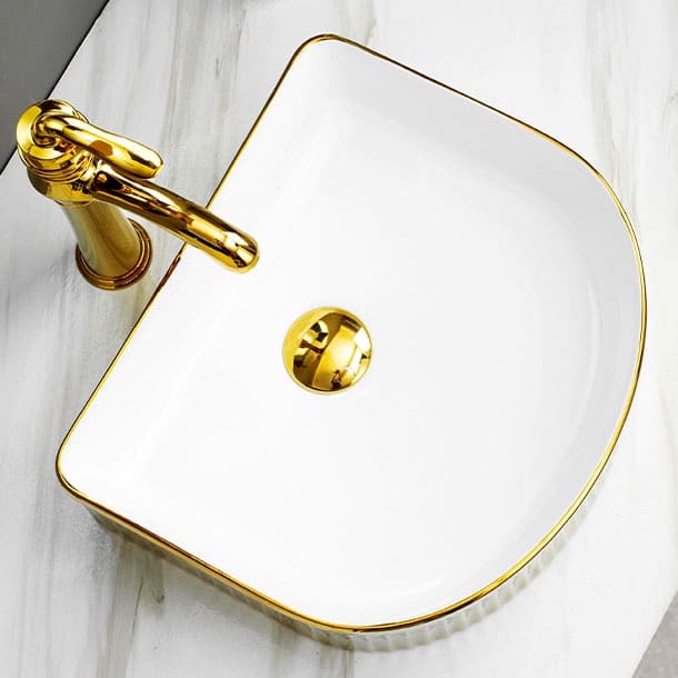 Curved-Edge Luxury Gold Ceramic Basin  -  Gold Bathroom Basins / Sinks