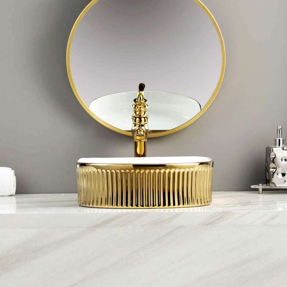 Curved-Edge Luxury Gold Ceramic Basin  -  Gold Bathroom Basins / Sinks
