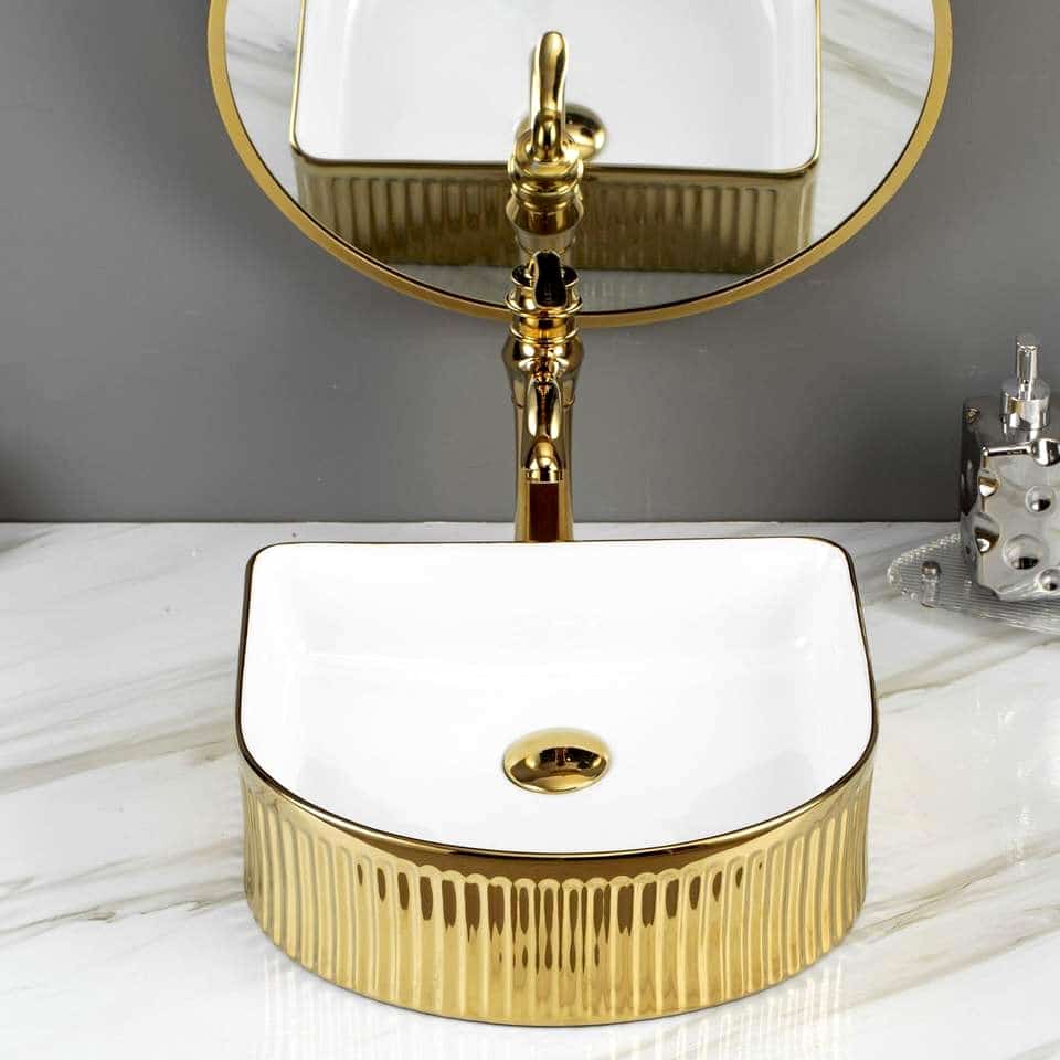 Curved-Edge Luxury Gold Ceramic Basin  -  Gold Bathroom Basins / Sinks