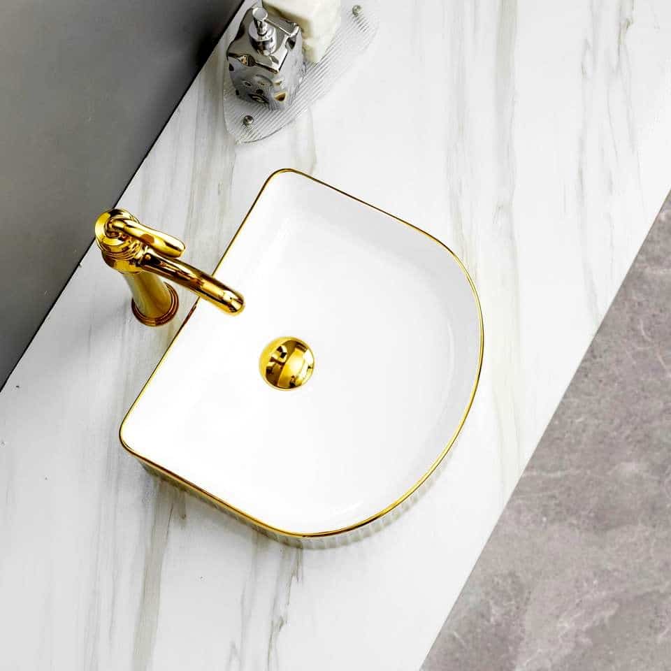 Curved-Edge Luxury Gold Ceramic Basin  -  Gold Bathroom Basins / Sinks