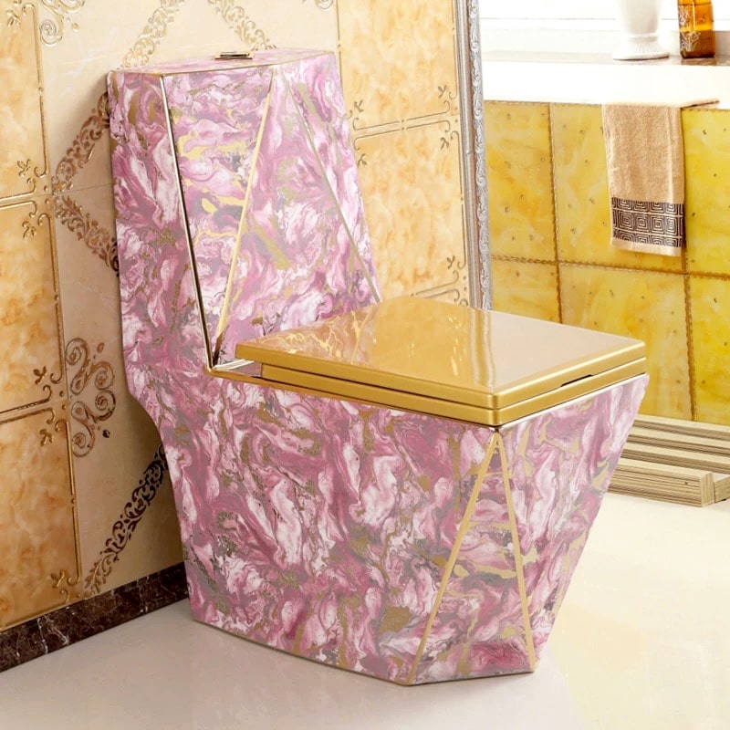 Angular Pink & Gold Marble Toilet  -  Gold Toilets