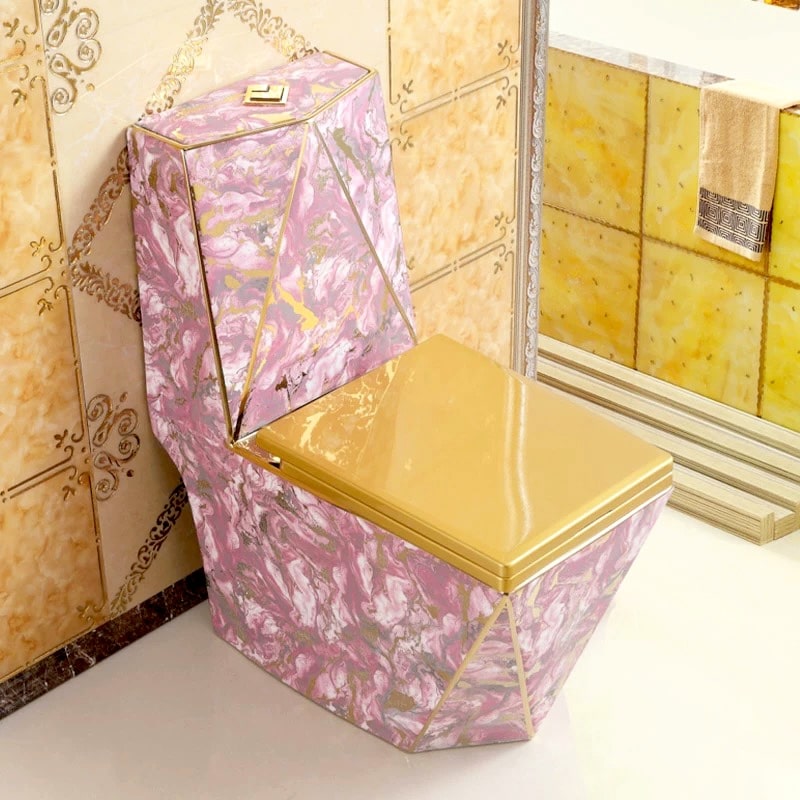 Angular Pink & Gold Marble Toilet  -  Gold Toilets