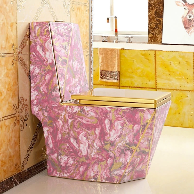 Angular Pink & Gold Marble Toilet  -  Gold Toilets