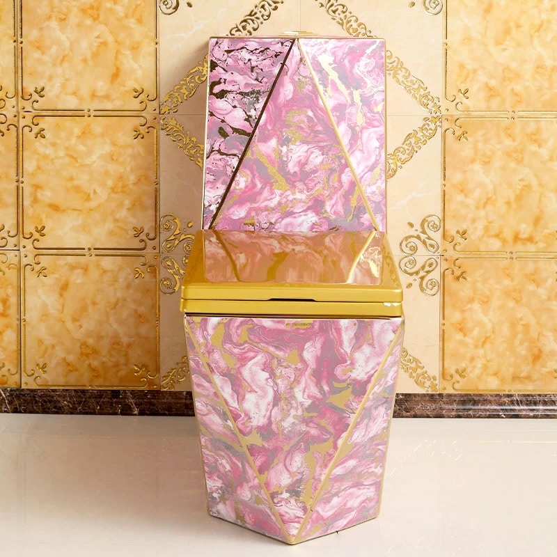 Angular Pink & Gold Marble Toilet  -  Gold Toilets