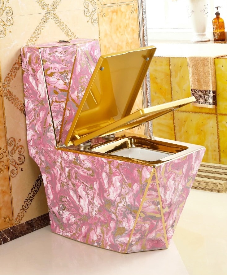 Angular Pink & Gold Marble Toilet  -  Gold Toilets