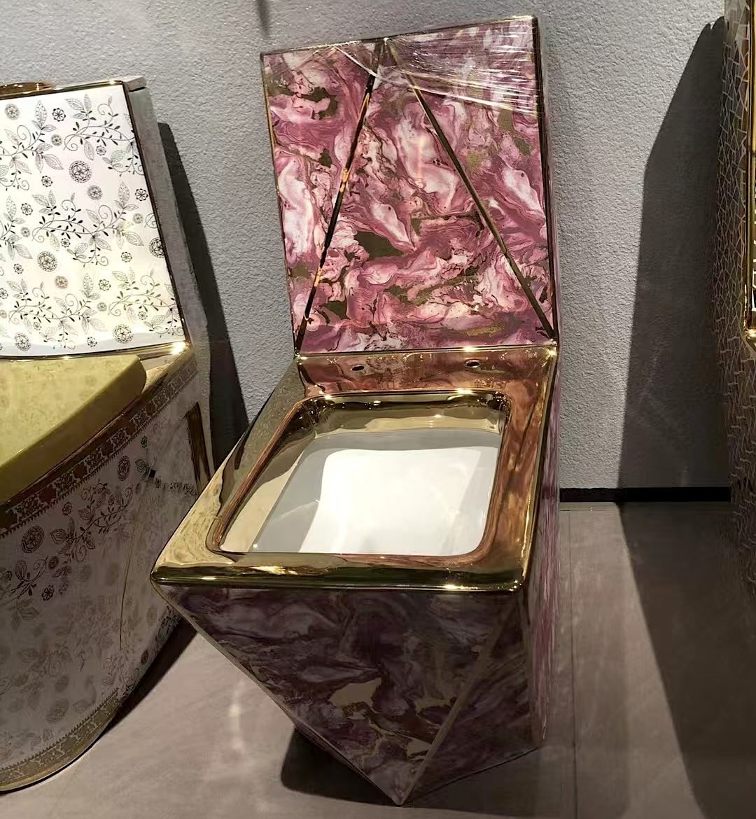 Angular Pink & Gold Marble Toilet  -  Gold Toilets