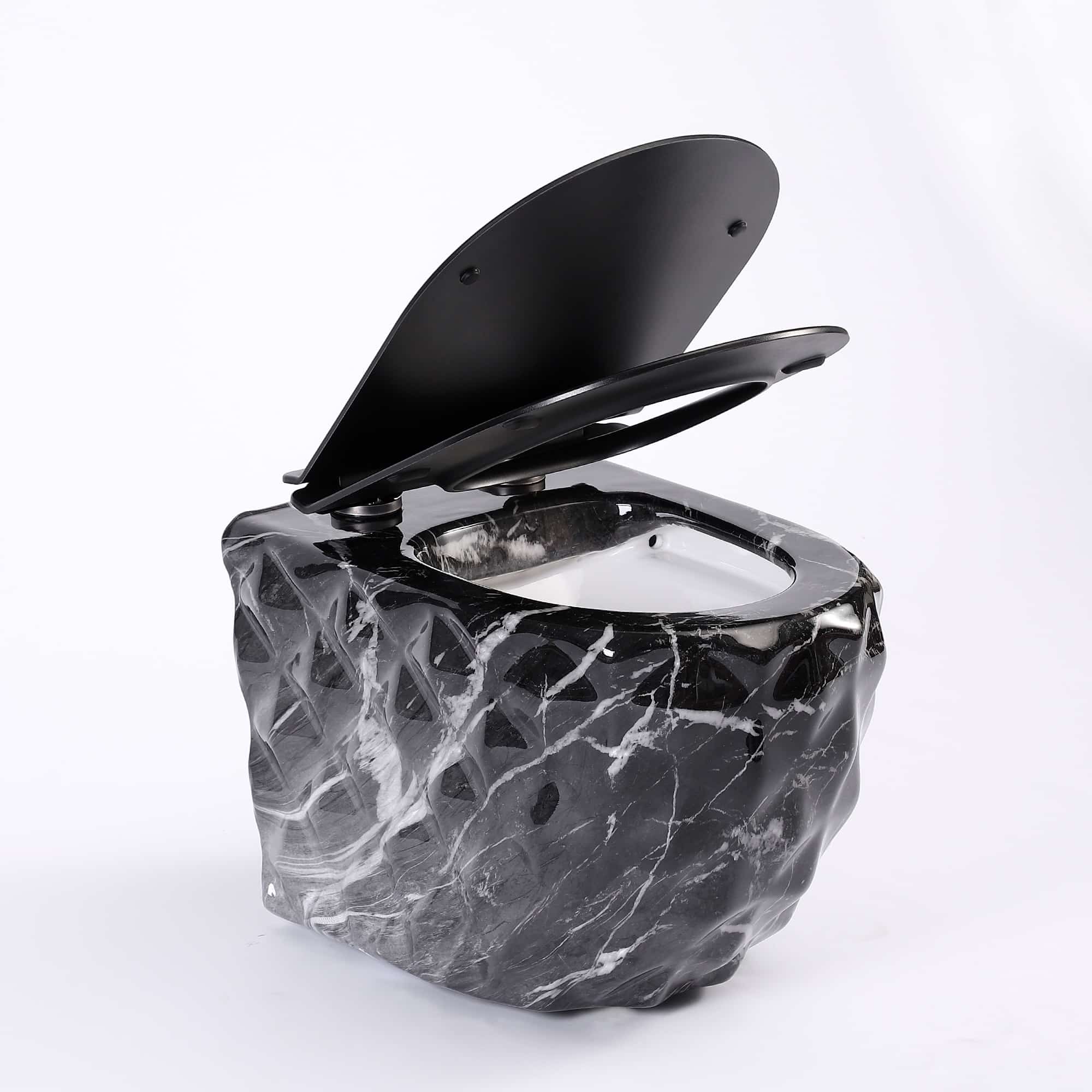 Luxury Black Marble Wall-Mounted Toilet with Diamond Geometric Design  -  Black Toilets