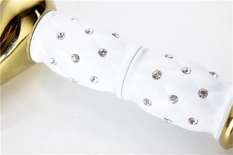 Luxury Gold Bathroom Faucet with White Ceramic Body & Crystals  -  Gold Water Taps & Faucets