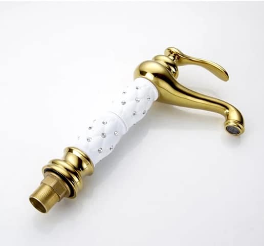 Luxury Gold Bathroom Faucet with White Ceramic Body & Crystals  -  Gold Water Taps & Faucets