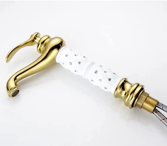 Luxury Gold Bathroom Faucet with White Ceramic Body & Crystals  -  Gold Water Taps & Faucets