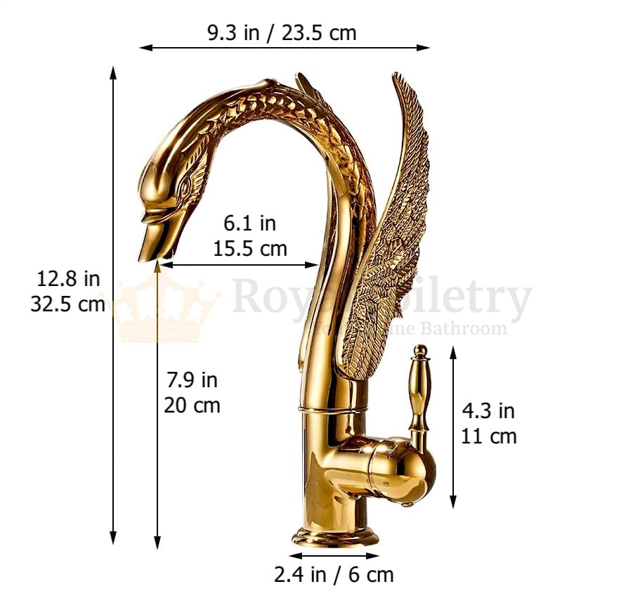 Luxury Gold Swan Faucet - dimensions