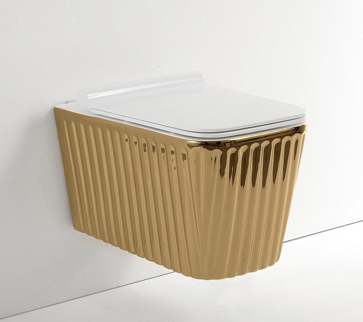 Luxury Gold Wall-Mounted Toilet With Ribbed Design  -  Gold Toilets