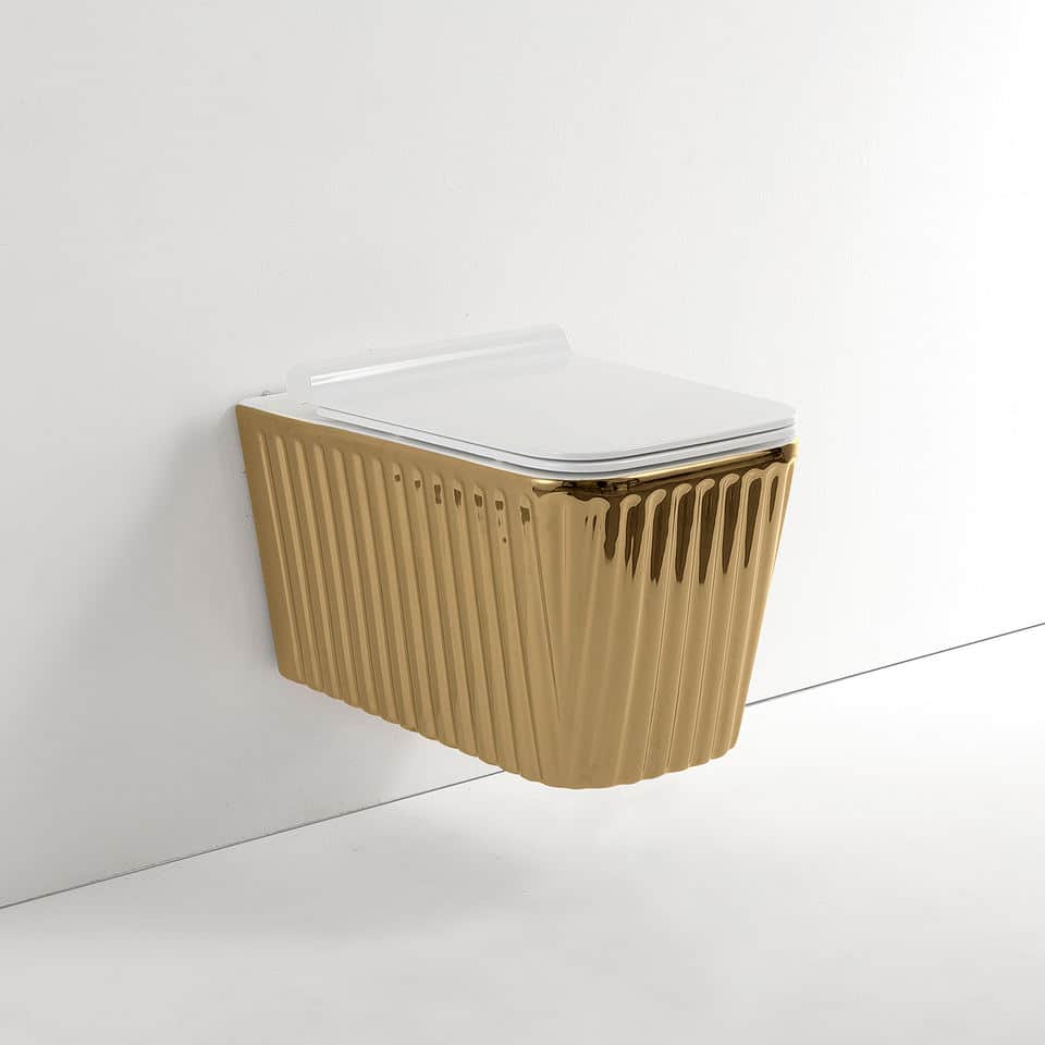 Luxury Gold Wall-Mounted Toilet With Ribbed Design  -  Gold Toilets