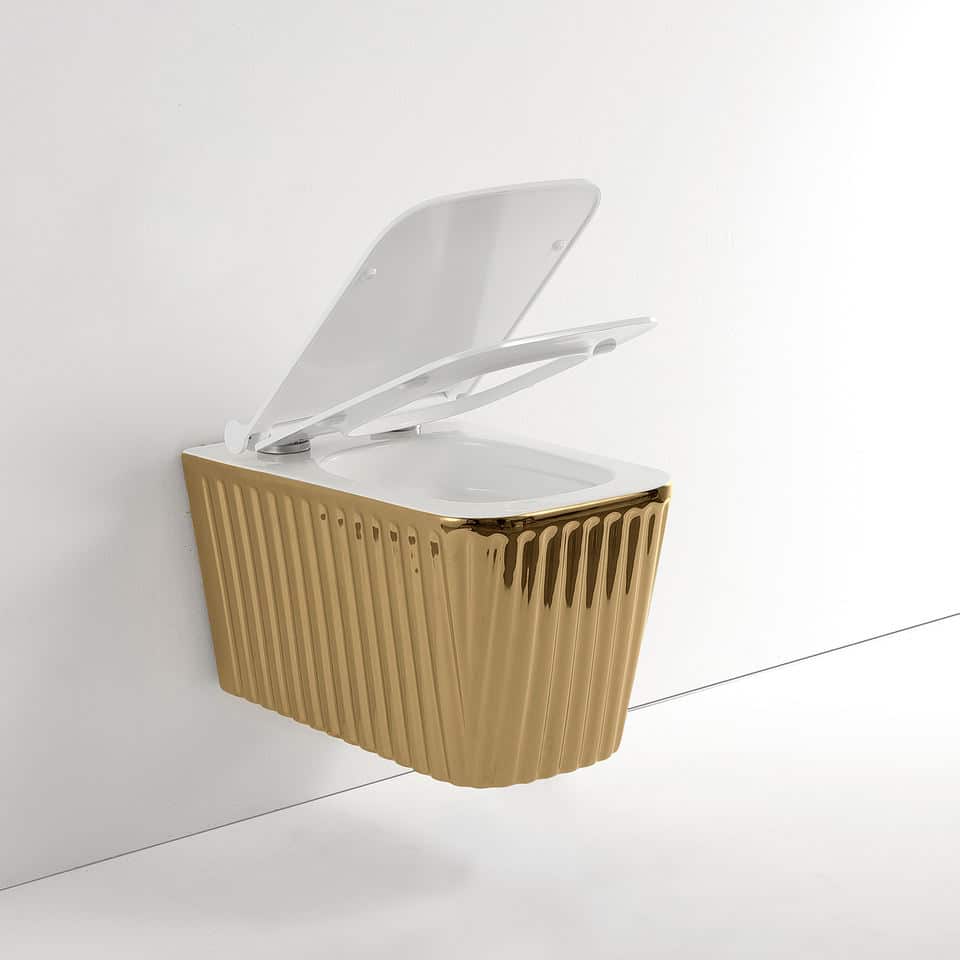 Luxury Gold Wall-Mounted Toilet With Ribbed Design  -  Gold Toilets
