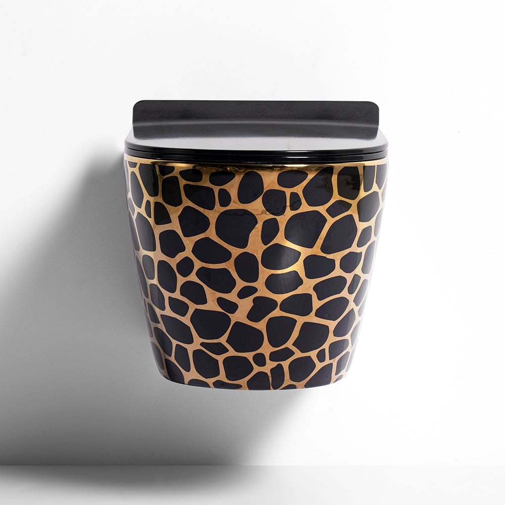 Luxury Seraphina Mosaic Black & Gold Wall-Mounted Toilet  -  Black Toilets