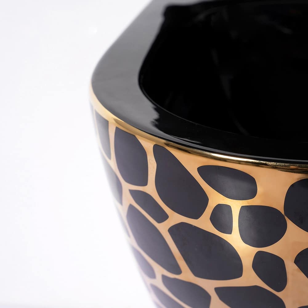 Luxury Seraphina Mosaic Black & Gold Wall-Mounted Toilet  -  Black Toilets