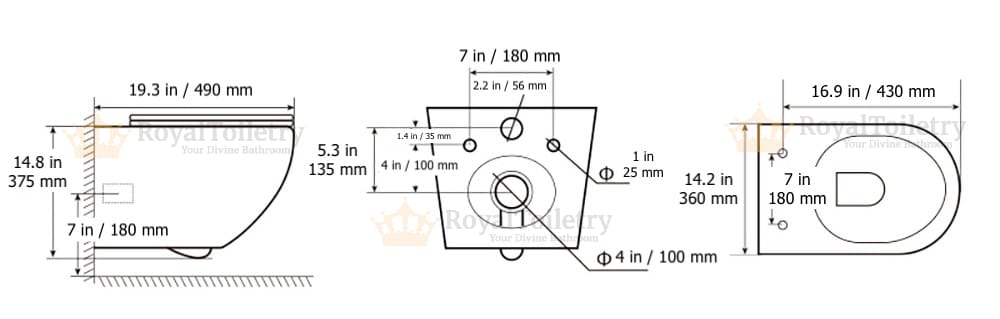 Luxury Seraphina Mosaic Black & Gold Wall-Mounted Toilet Measurements