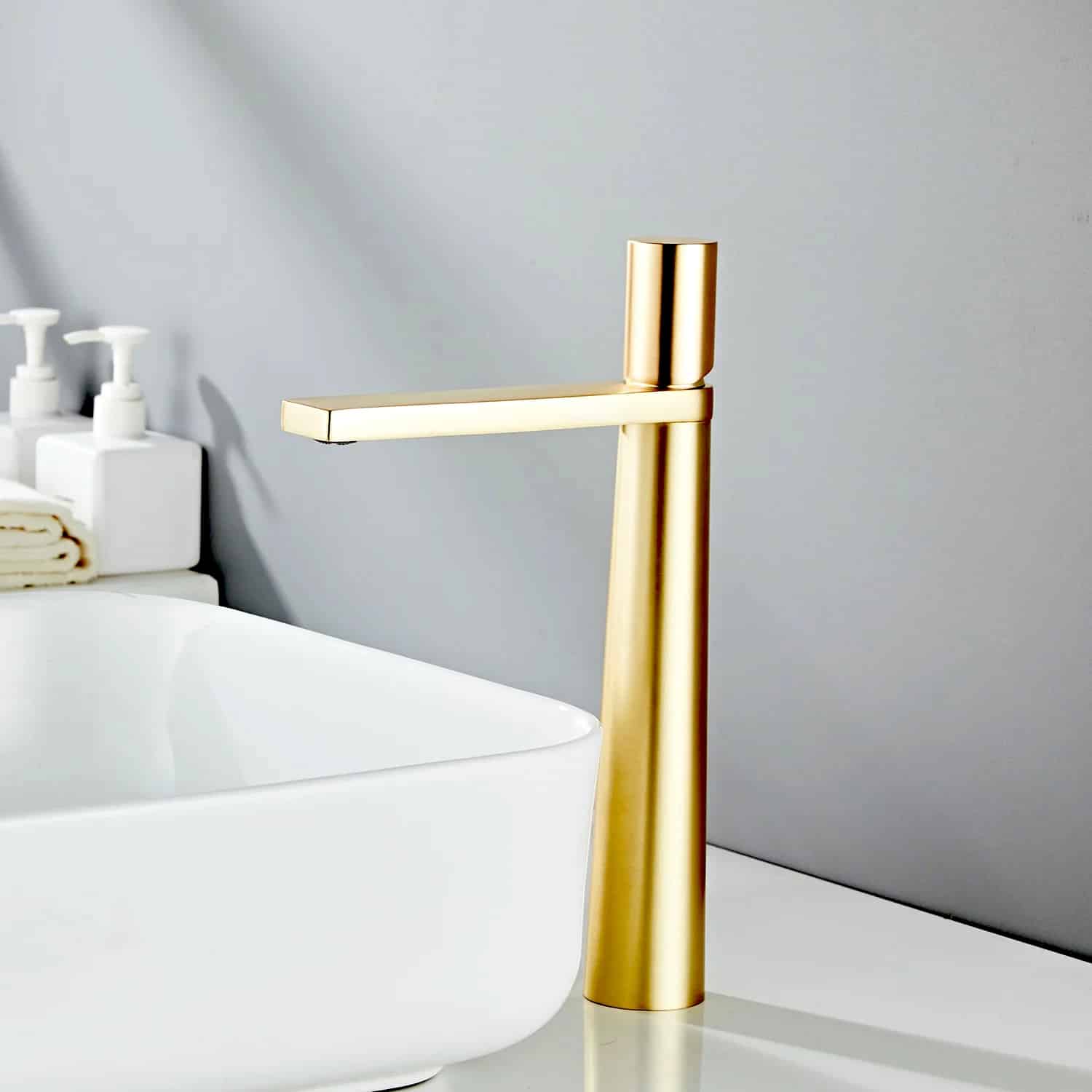 Luxury Tall Brushed Gold Bathroom Faucet  -  Water Taps & Faucets
