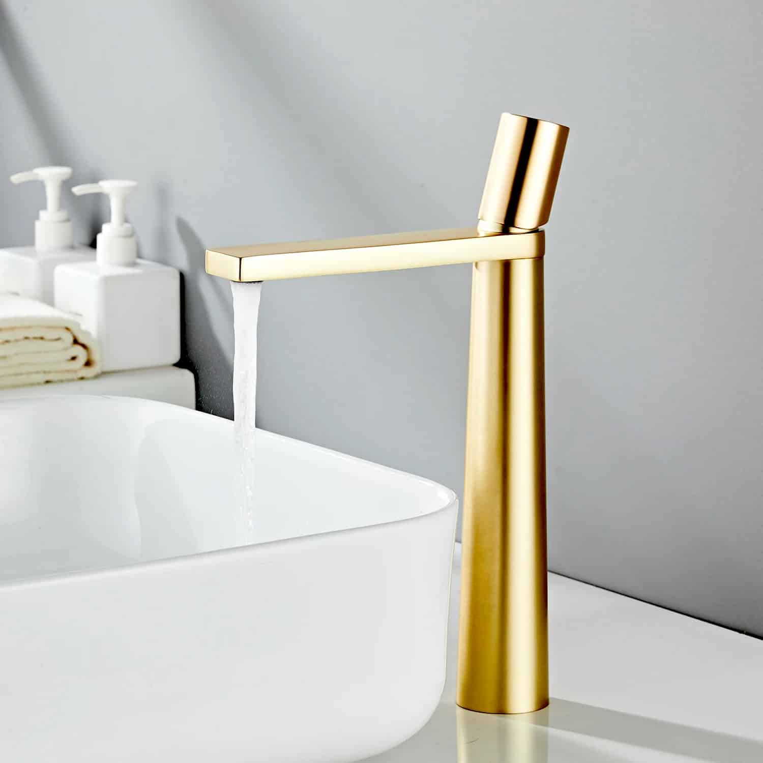 Luxury Tall Brushed Gold Bathroom Faucet  -  Water Taps & Faucets