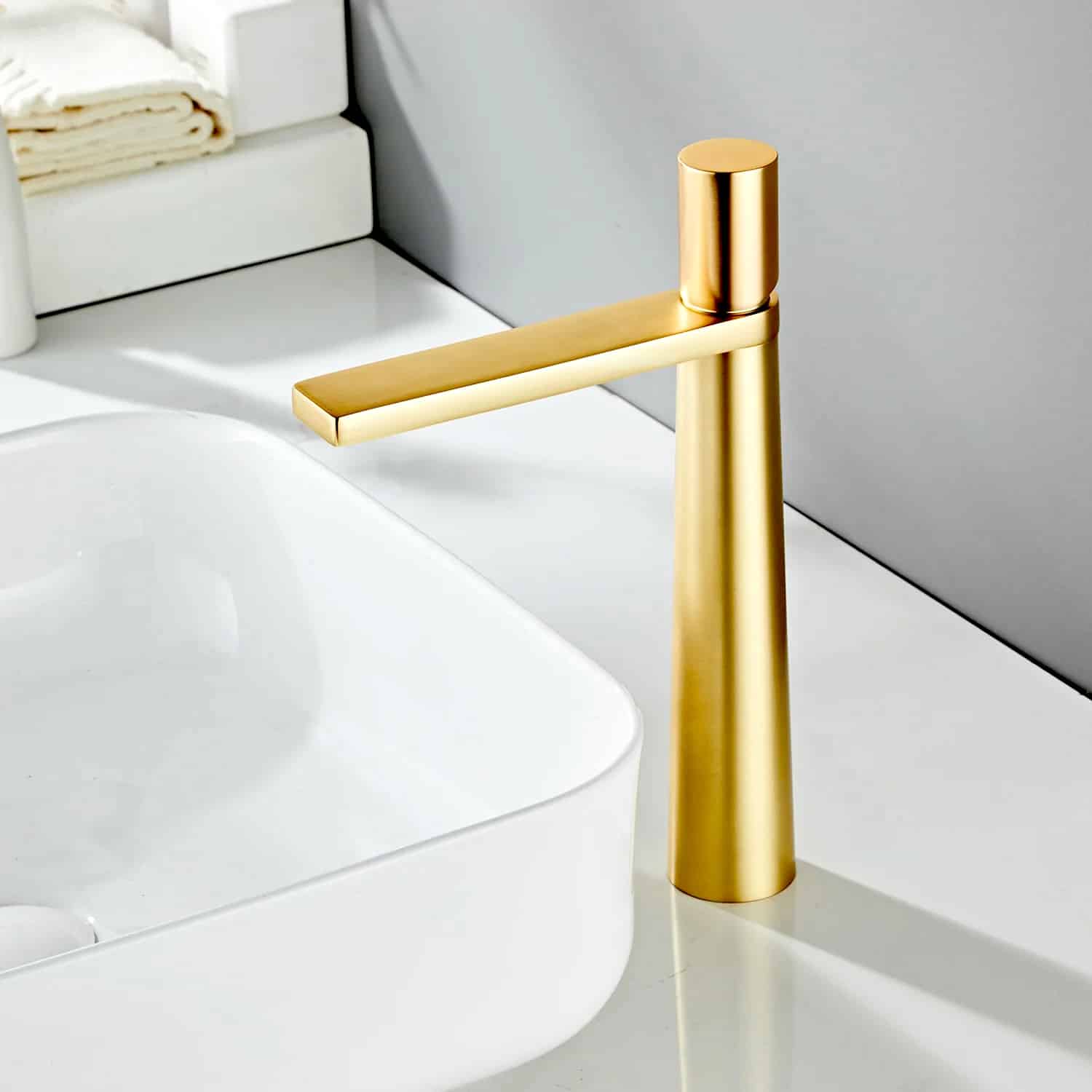 Luxury Tall Brushed Gold Bathroom Faucet  -  Water Taps & Faucets