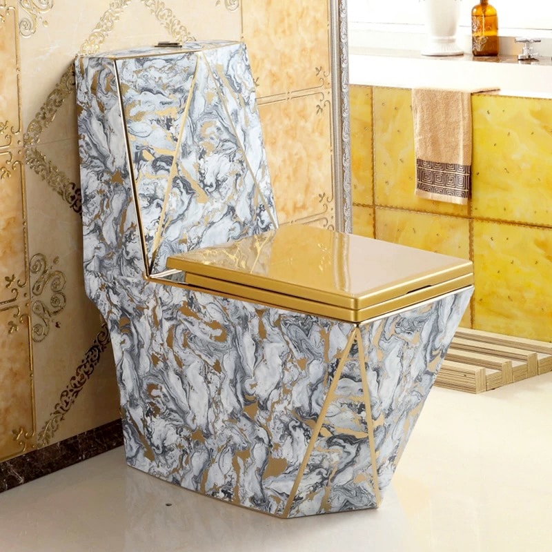 Angular Grey & Gold Marble Toilet  -  Gold Toilets