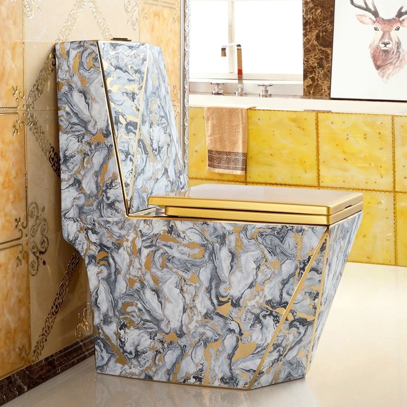 Angular Grey & Gold Marble Toilet  -  Gold Toilets