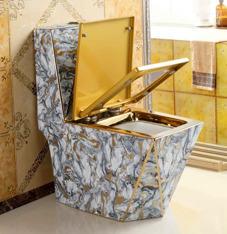 Angular Grey & Gold Marble Toilet  -  Gold Toilets