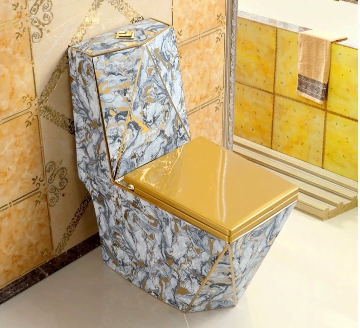 Angular Grey & Gold Marble Toilet  -  Gold Toilets