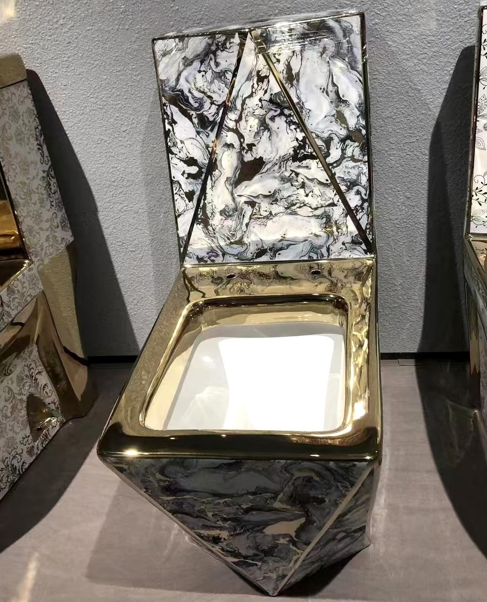 Angular Grey & Gold Marble Toilet  -  Gold Toilets