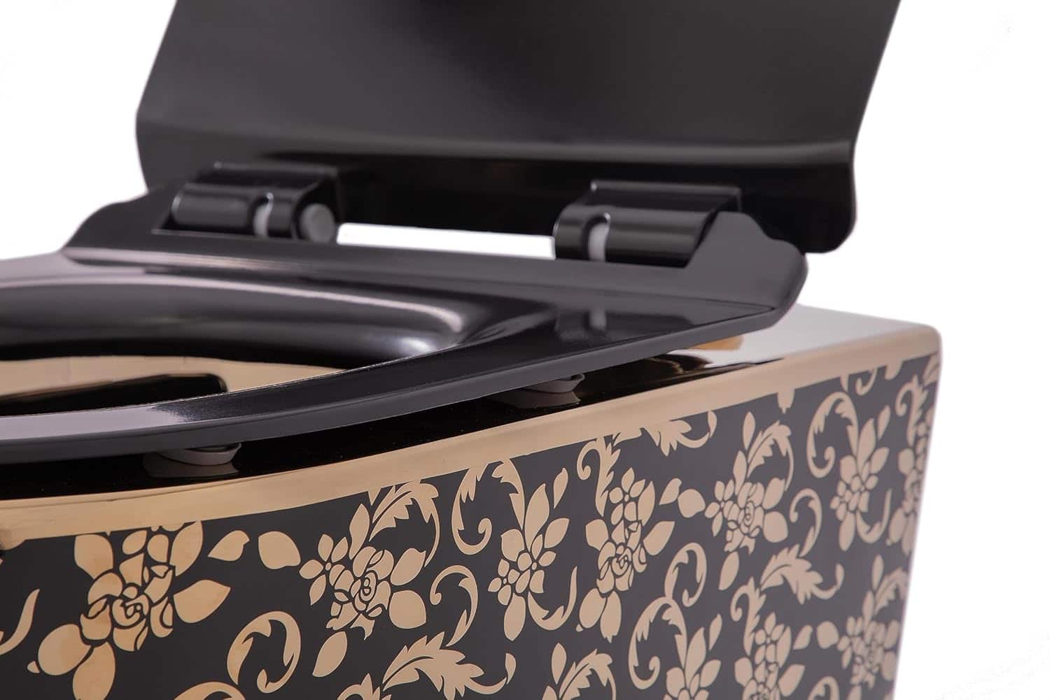 Modern Black and Gold Wall-Mounted Toilet  -  Black Toilets