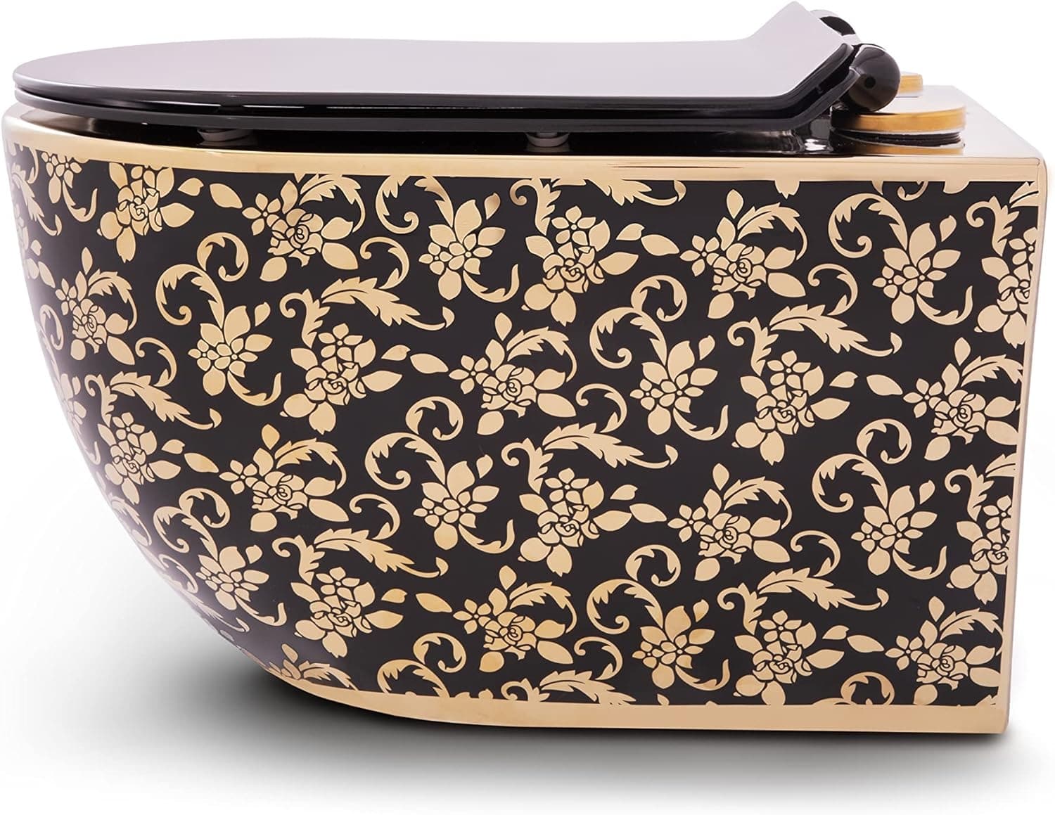 Modern Black and Gold Wall-Mounted Toilet  -  Black Toilets