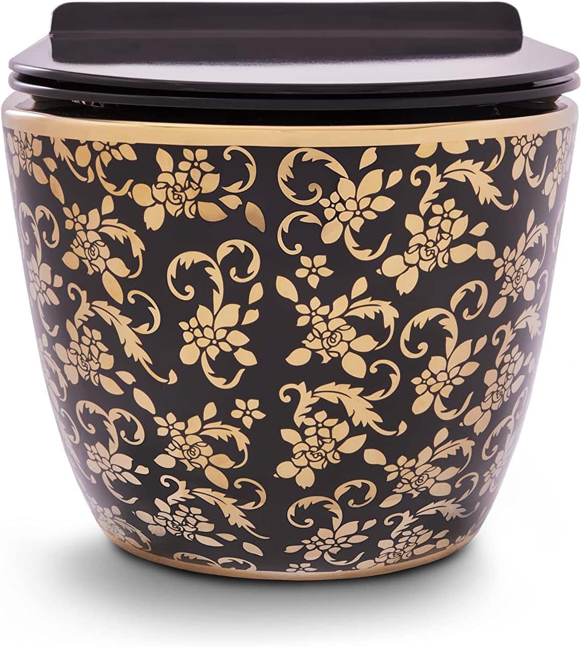 Modern Black and Gold Wall-Mounted Toilet  -  Black Toilets