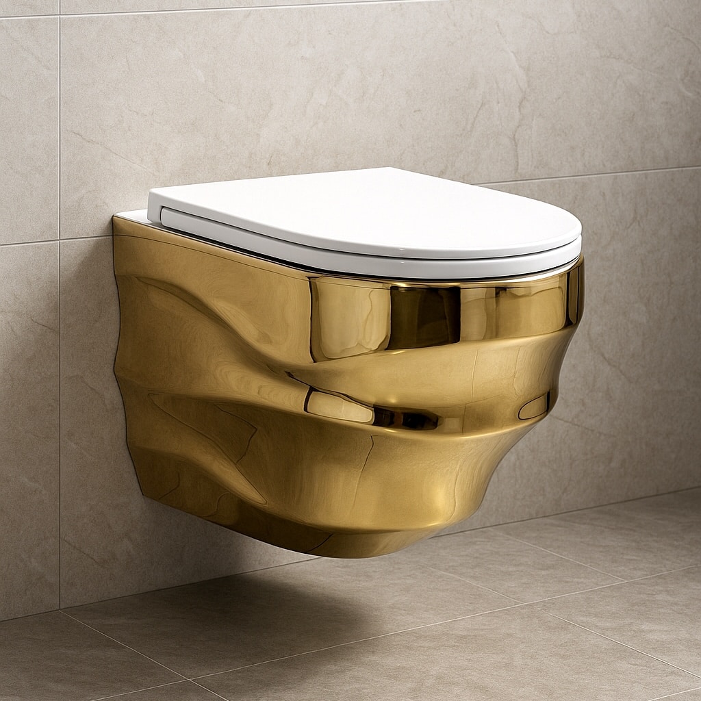 Modern Wave Wall-Mounted Luxury Gold Toilet  -  Gold Toilets