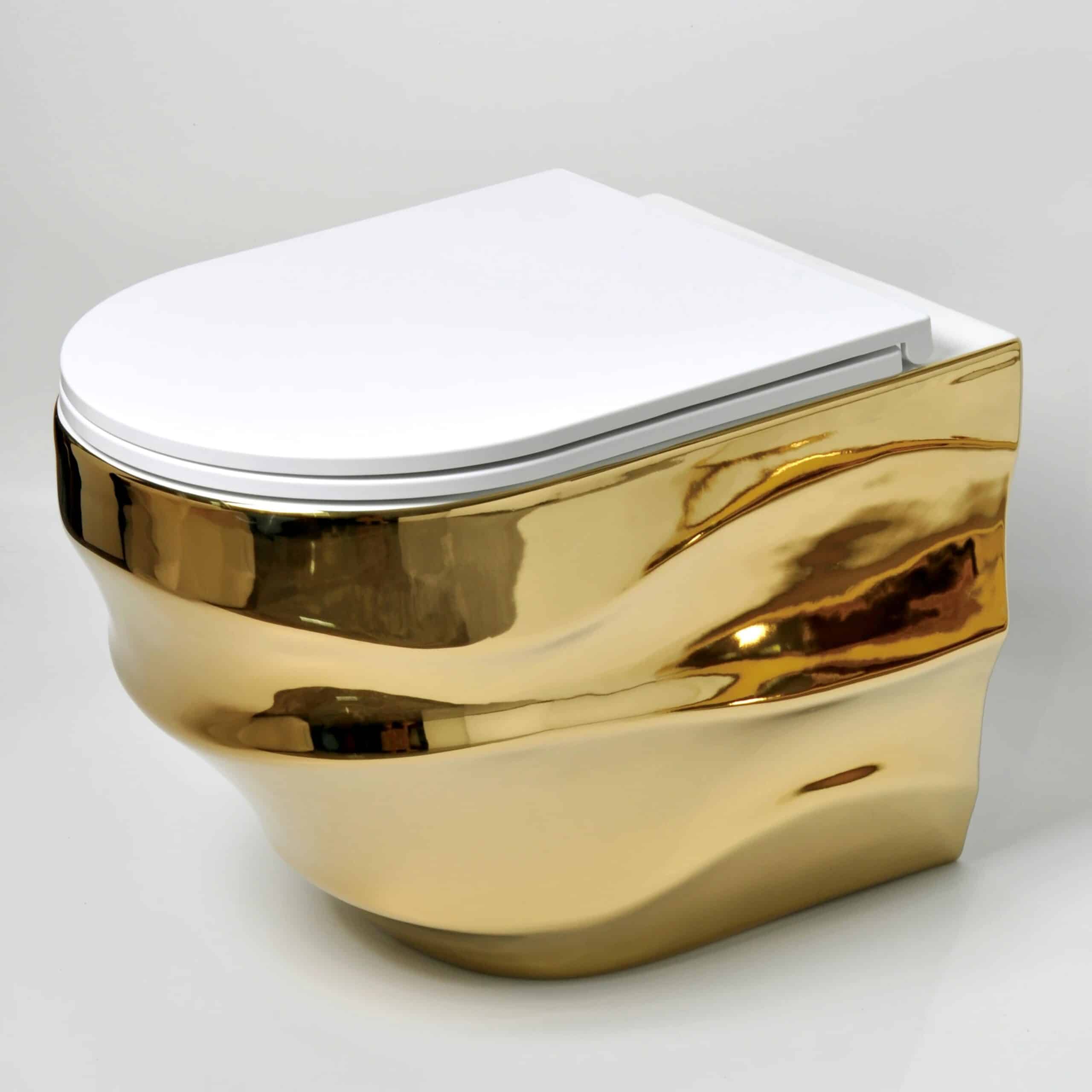 Modern Wave Wall-Mounted Luxury Gold Toilet  -  Gold Toilets