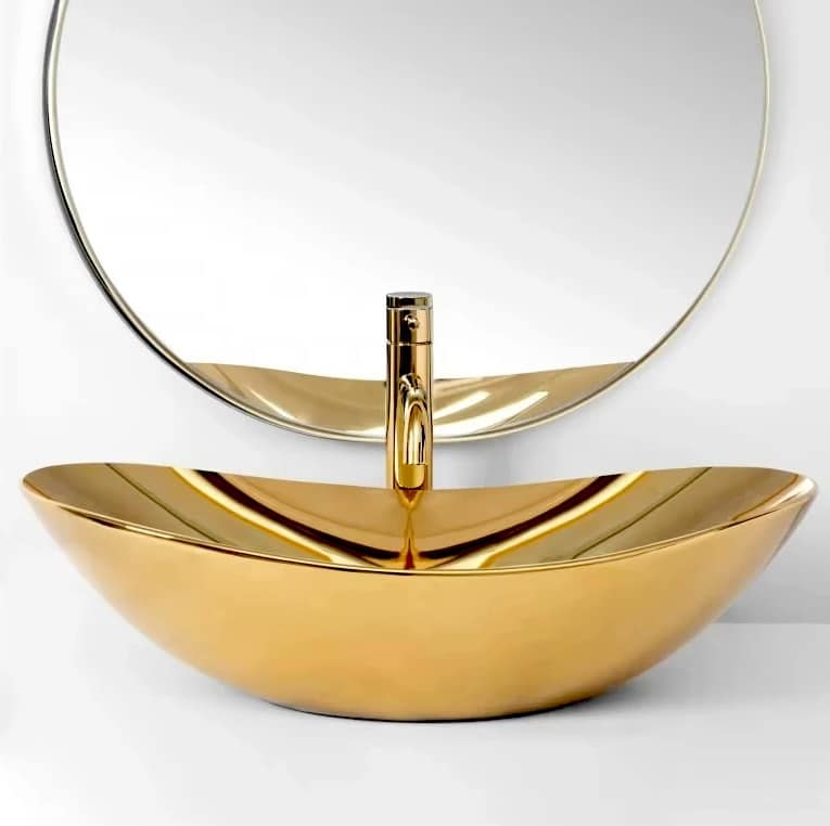 Oval Full Gold Luxury Countertop Basin  -  Gold Bathroom Basins / Sinks