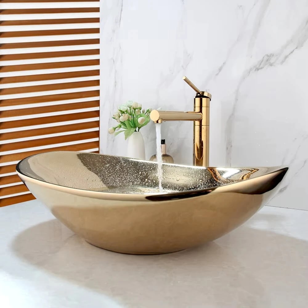 Oval Full Gold Luxury Countertop Basin  -  Gold Bathroom Basins / Sinks