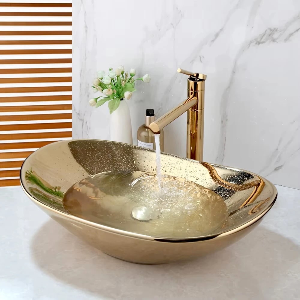Oval Full Gold Luxury Countertop Basin  -  Gold Bathroom Basins / Sinks