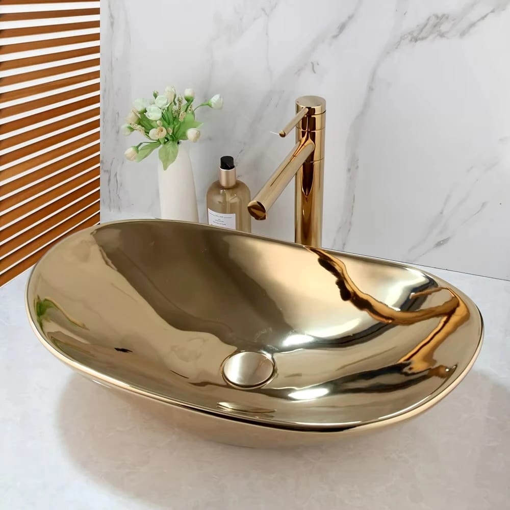 Oval Full Gold Luxury Countertop Basin  -  Gold Bathroom Basins / Sinks