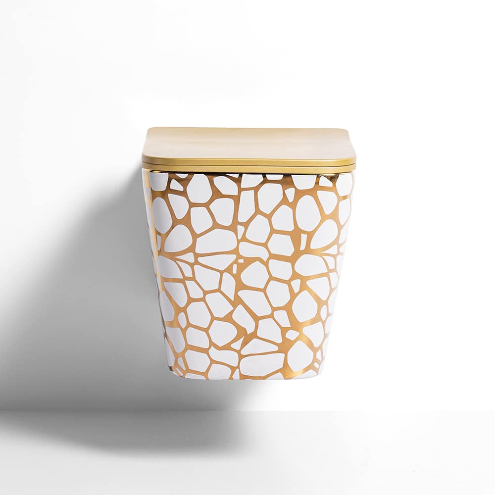 Seraphina Mosaic Square White & Gold Wall-Mounted Toilet  -  Gold Toilets