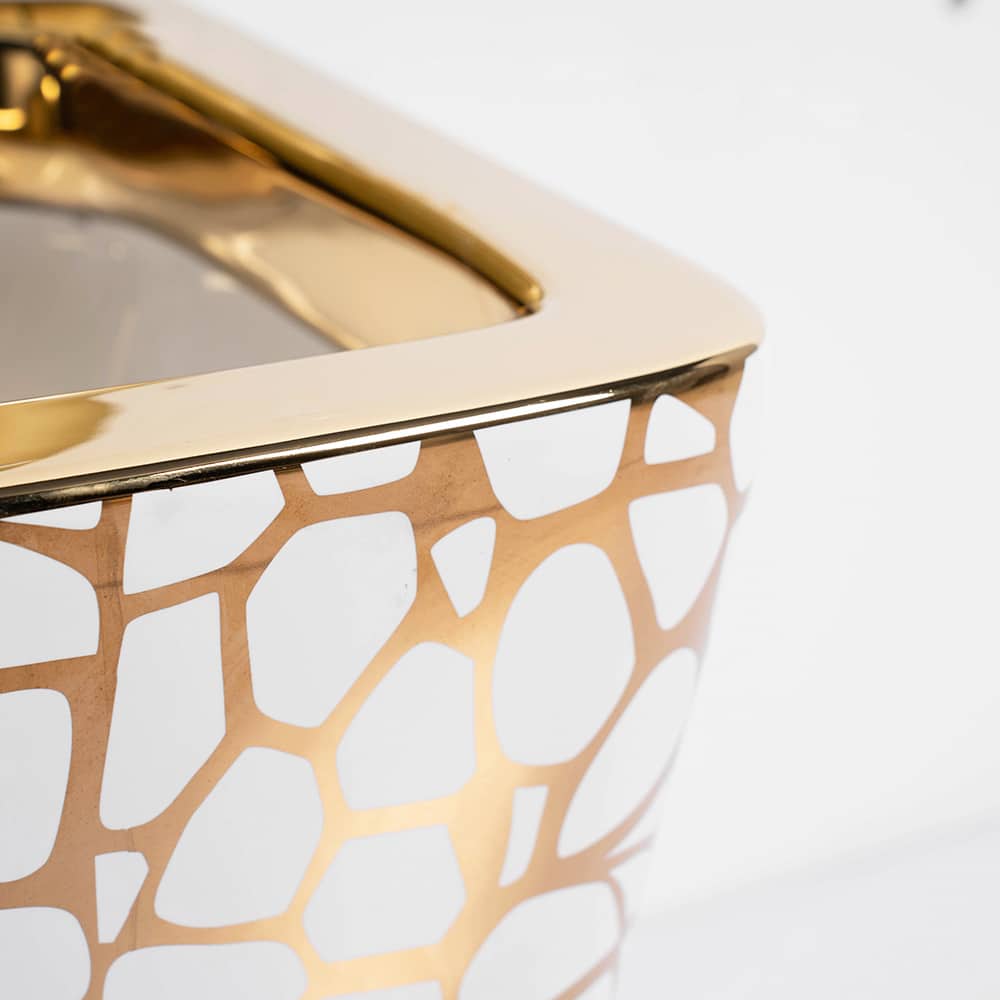 Seraphina Mosaic Square White & Gold Wall-Mounted Toilet  -  Gold Toilets