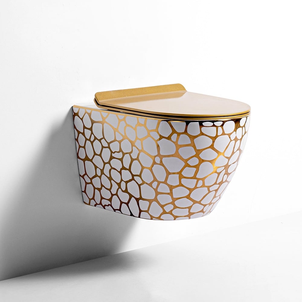 Seraphina Mosaic White & Gold Wall-Mounted Toilet  -  Gold Toilets