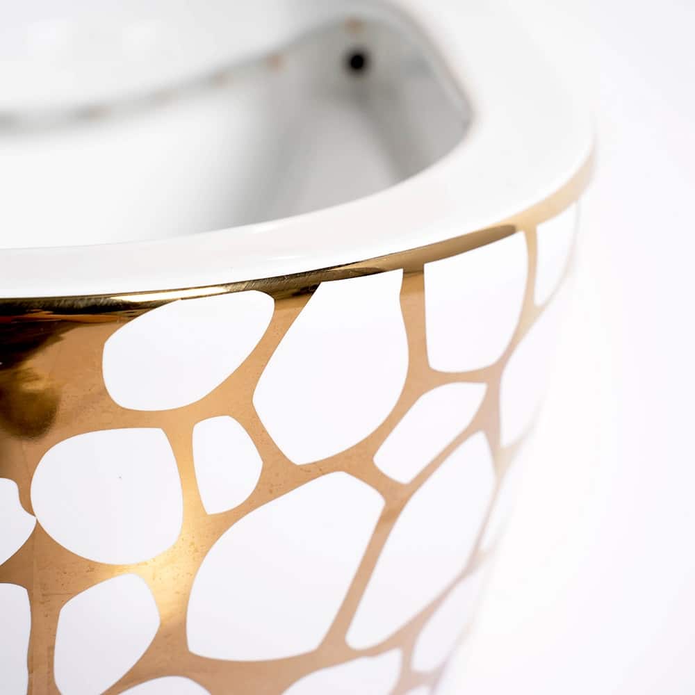 Seraphina Mosaic White & Gold Wall-Mounted Toilet  -  Gold Toilets